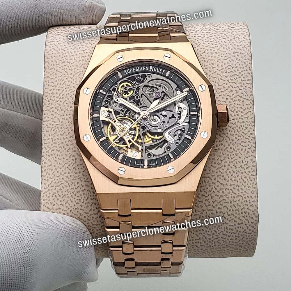 Audemars Piguet Royal Oak 41mm Double Balance Wheel Openworked 18kt Rose Gold Swiss ETA 3132 Automatic Movement Replica Top Quality Exact 11 Super Clone Watch